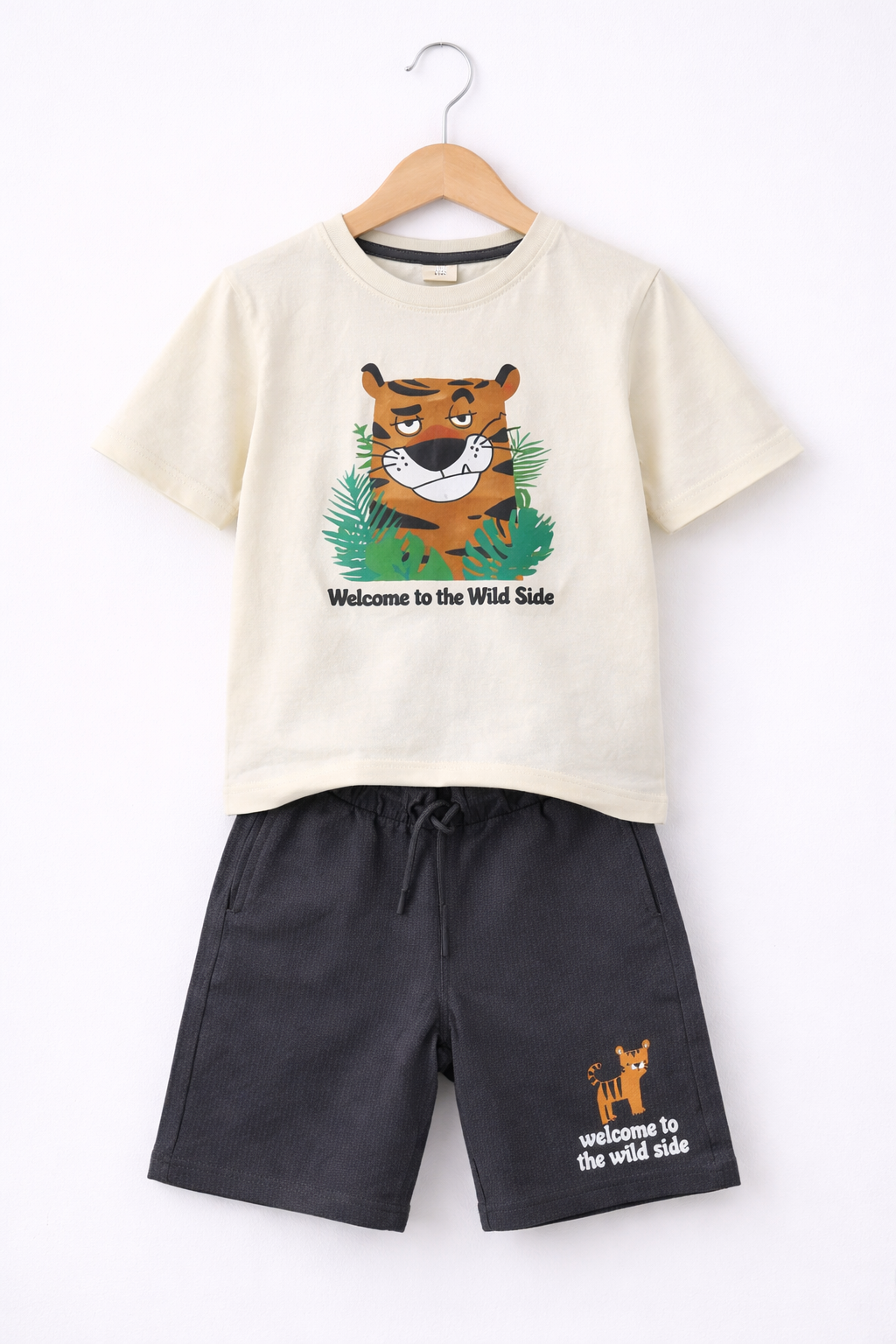 Boys’ 2-Piece Set “ Tiger Graphic T-Shirt (Front & Back Print) & Shorts