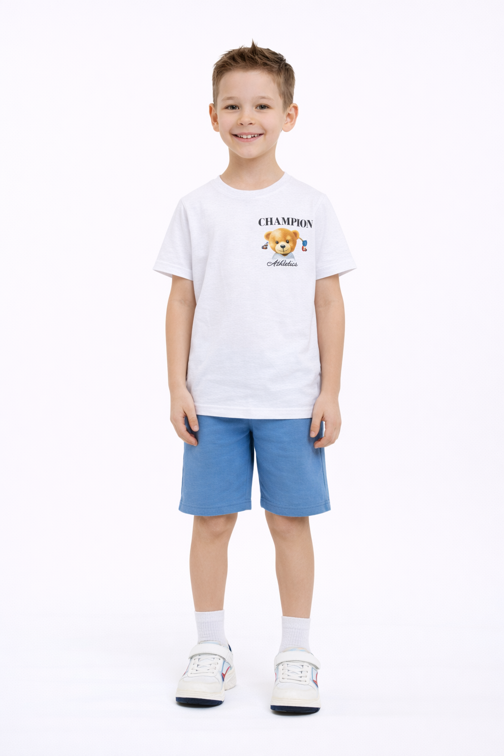Boys 2 Pc set Champion Bear T-Shirt & Blue Shorts Set