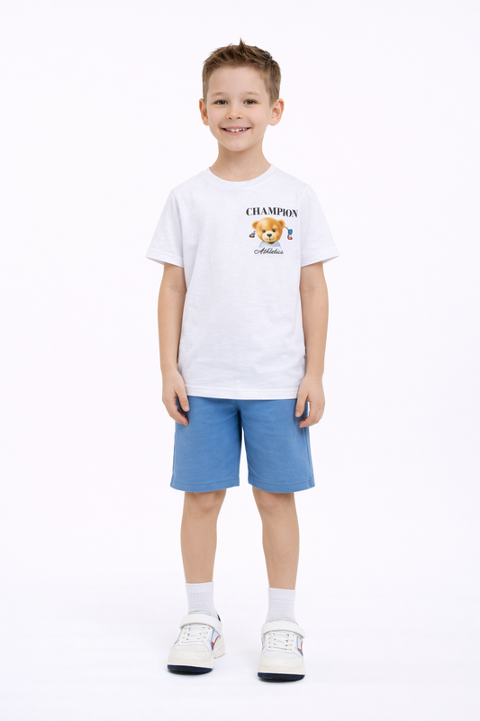 Boys 2 Pc set Champion Bear T-Shirt & Blue Shorts Set