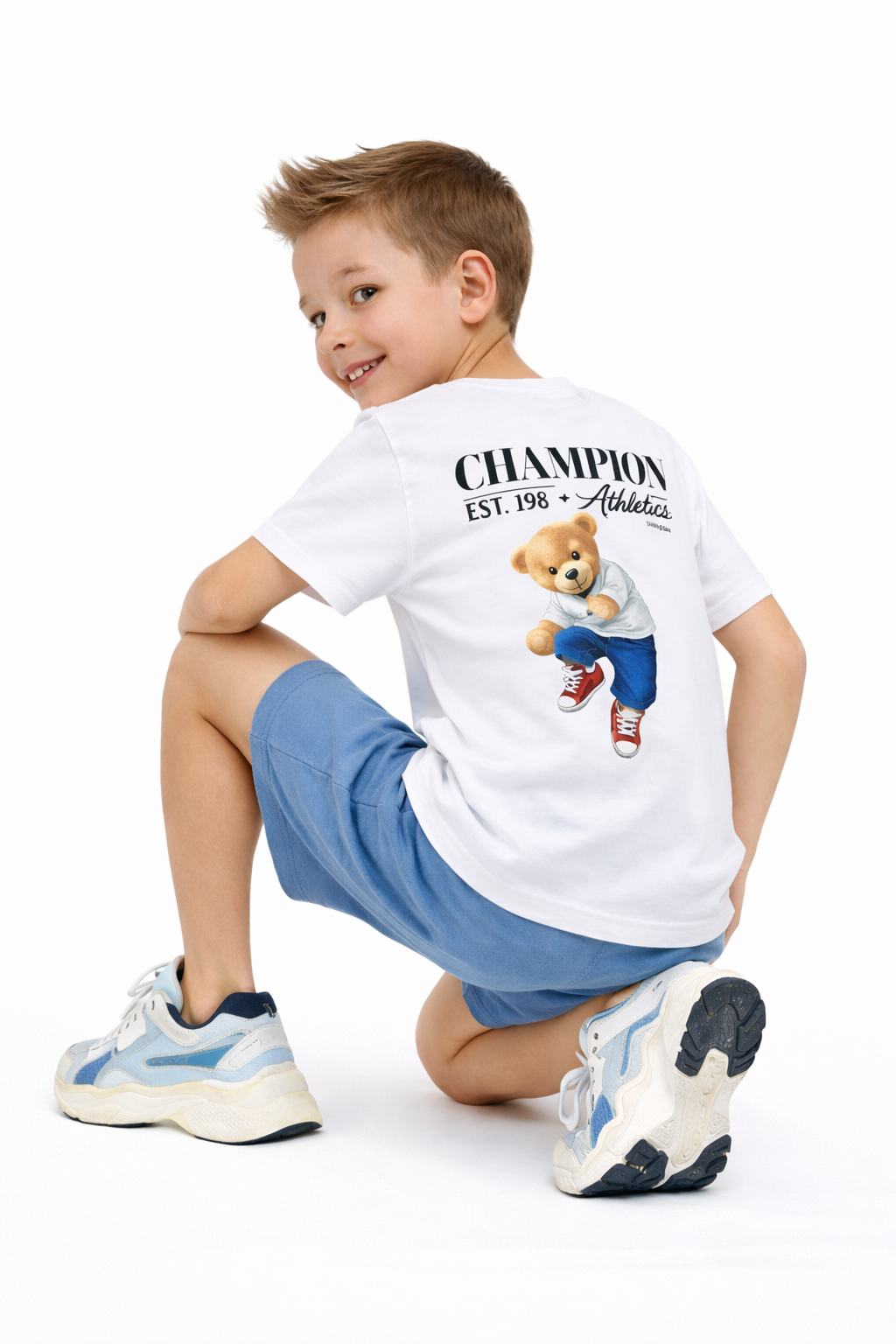 Boys 2 Pc set Champion Bear T-Shirt & Blue Shorts Set