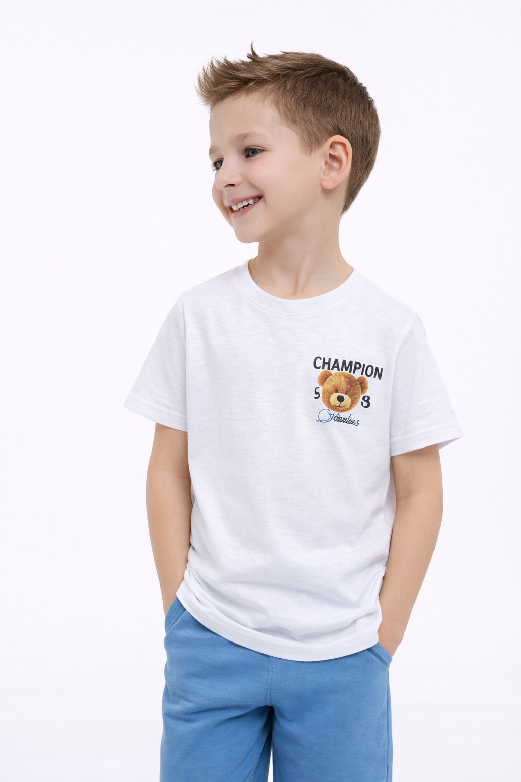 Boys 2 Pc set Champion Bear T-Shirt & Blue Shorts Set