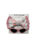Baby Girls 4 Pc Set- Floral Peplum Top & Ruffle Shorts Set With Matching Headband And Sunglasses