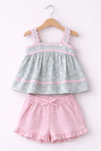 Baby Girls Sleeveless Smocked Top & Ruffle Shorts Set With Headband And Sunglasses