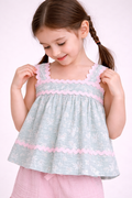Baby Girls Sleeveless Smocked Top & Ruffle Shorts Set With Headband And Sunglasses