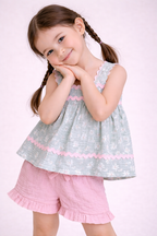 Baby Girls Sleeveless Smocked Top & Ruffle Shorts Set With Headband And Sunglasses