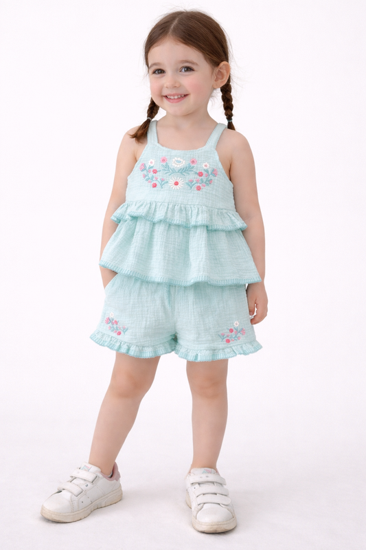Girls 2 Pice Set, Top And Shorts And Matching Sunglasses