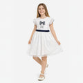 Girls Bow Detail Tulle Dress “ White & Navy