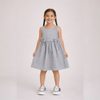 Girls’ Woven Striped Dress “ Bow Detail Sleeveless Dress