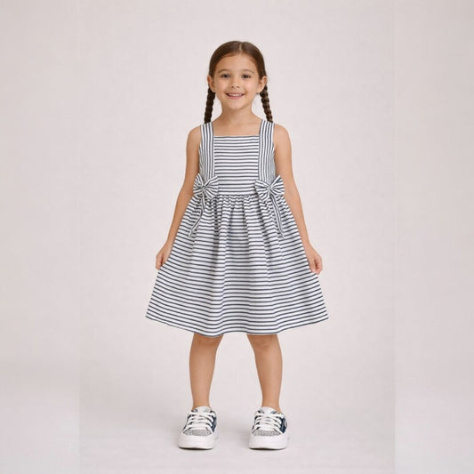 Girls’ Woven Striped Dress – Bow Detail Sleeveless Dress