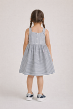 Girls’ Woven Striped Dress “ Bow Detail Sleeveless Dress