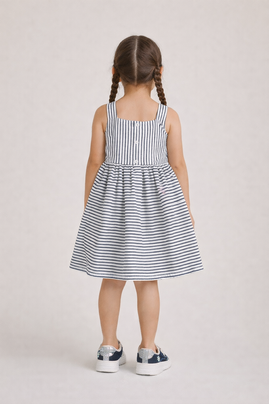Girls’ Woven Striped Dress “ Bow Detail Sleeveless Dress