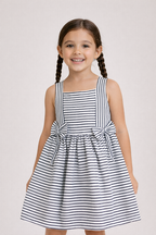 Girls’ Woven Striped Dress “ Bow Detail Sleeveless Dress