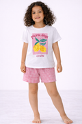 Girls’ Pajama Set “ Œpicnic Day” Graphic T-Shirt & Gingham Shorts