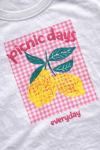 Girls’ Pajama Set “ Œpicnic Day” Graphic T-Shirt & Gingham Shorts