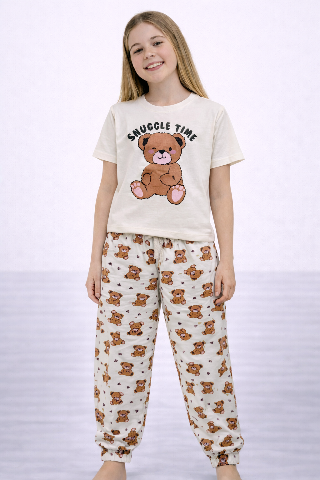 Girls’ Pajama Set “ Œsnuggle Time” Teddy T-Shirt & Printed Jogger Pants