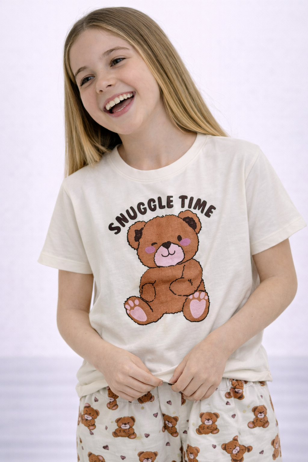 Girls’ Pajama Set “ Œsnuggle Time” Teddy T-Shirt & Printed Jogger Pants