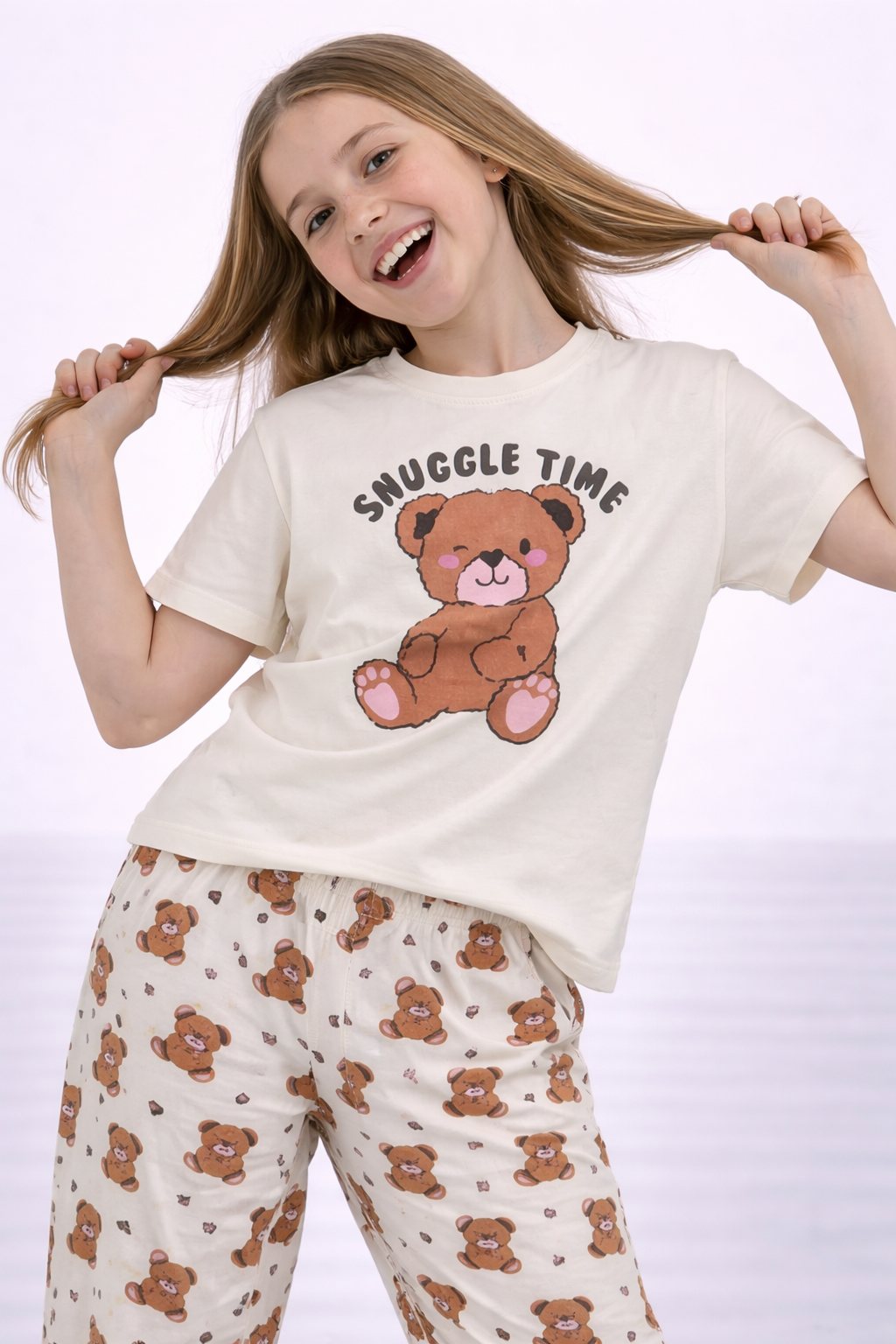 Girls’ Pajama Set “ Œsnuggle Time” Teddy T-Shirt & Printed Jogger Pants