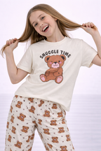 Girls’ Pajama Set “ Œsnuggle Time” Teddy T-Shirt & Printed Jogger Pants