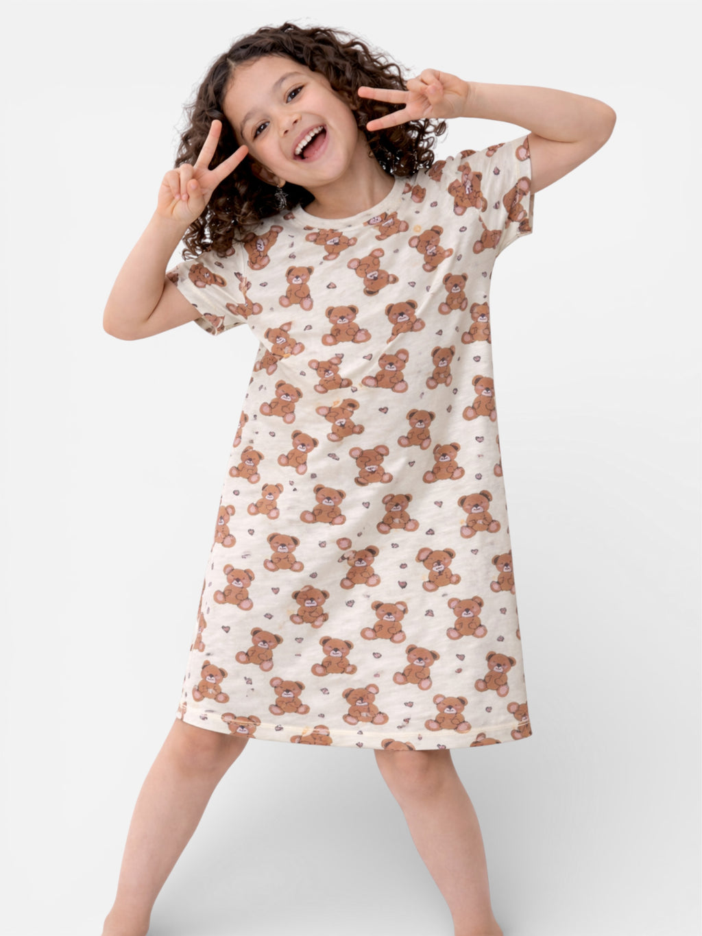 Girls’ Nightdress “ All-Over Teddy Print Sleep Tee Dress