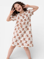 Girls’ Nightdress “ All-Over Teddy Print Sleep Tee Dress