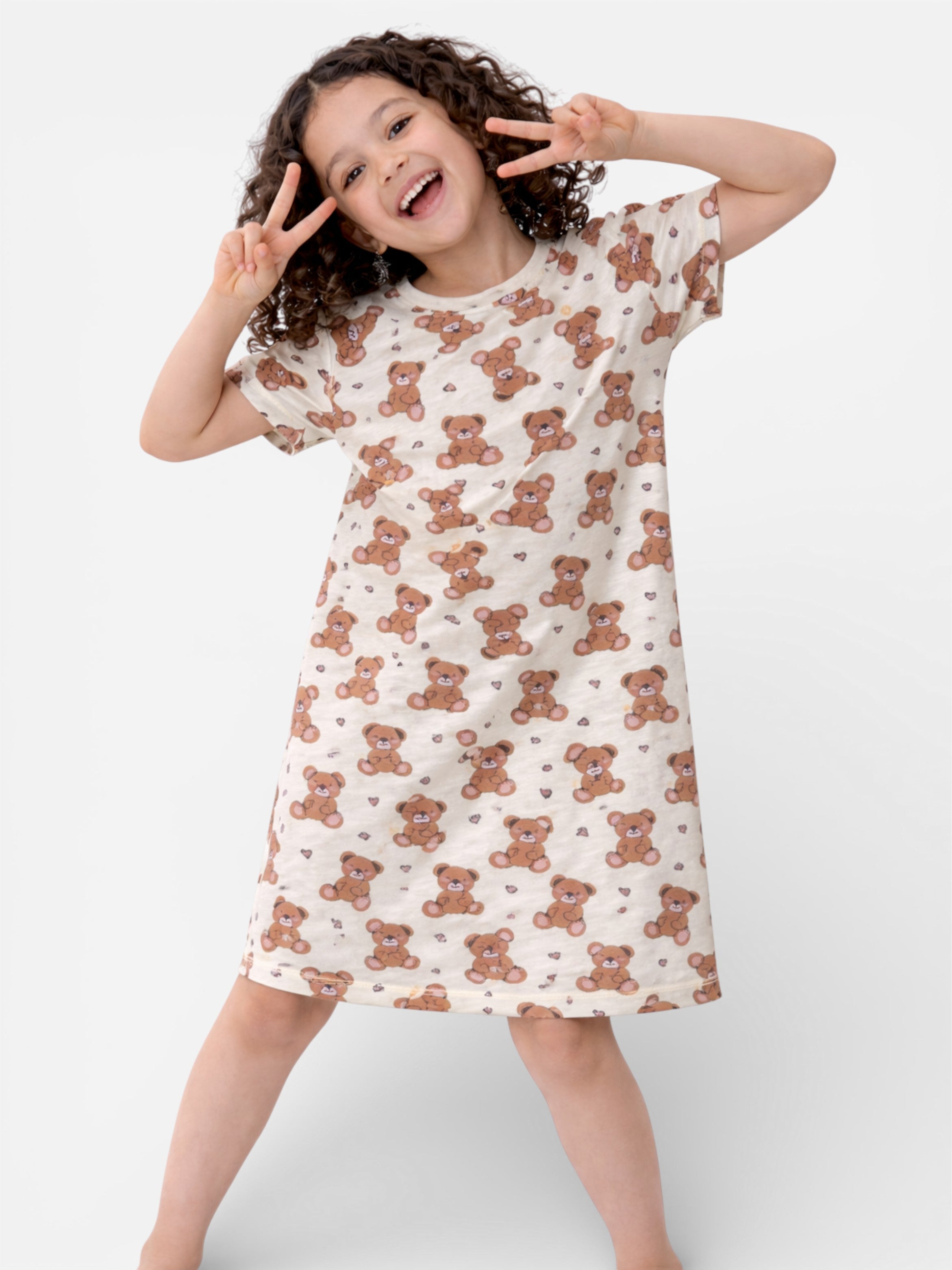 Girls’ Nightdress “ All-Over Teddy Print Sleep Tee Dress