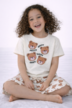 Girls’ Pajama Set “ Teddy Faces Graphic T-Shirt & All-Over Print Shorts
