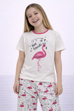 Girls’ Pajama Set “ Flamingo Graphic T-Shirt & Printed Pants