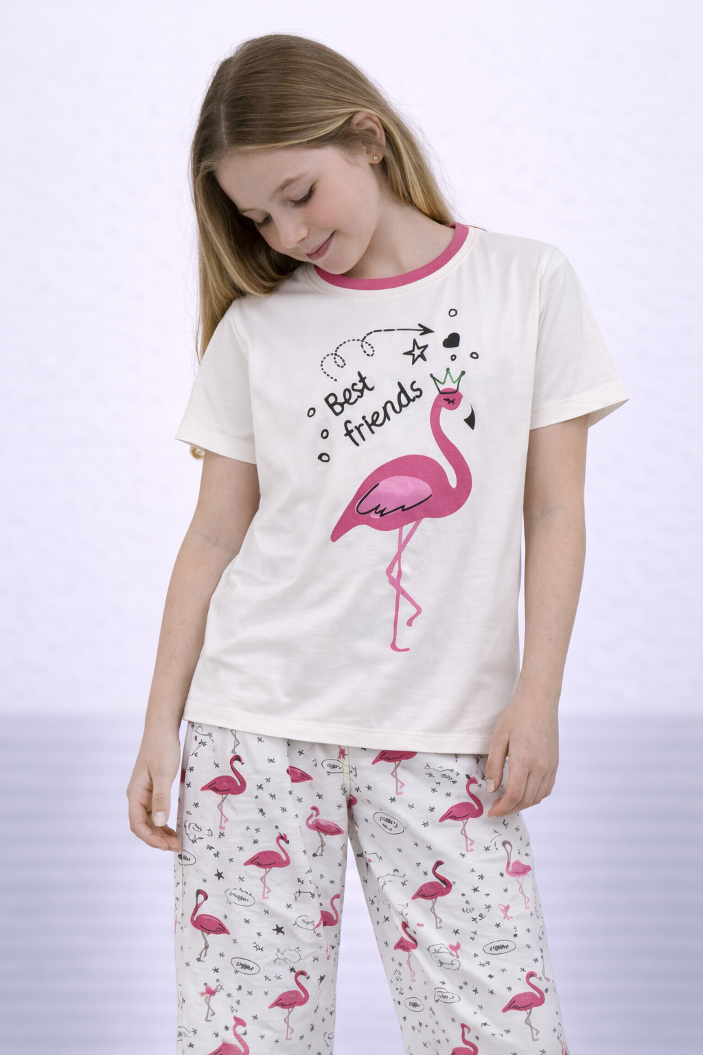 Girls’ Pajama Set “ Flamingo Graphic T-Shirt & Printed Pants