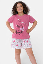 Girls’ Pajama Set “ Flamingo Œyou Are Loved” T-Shirt & Printed Shorts