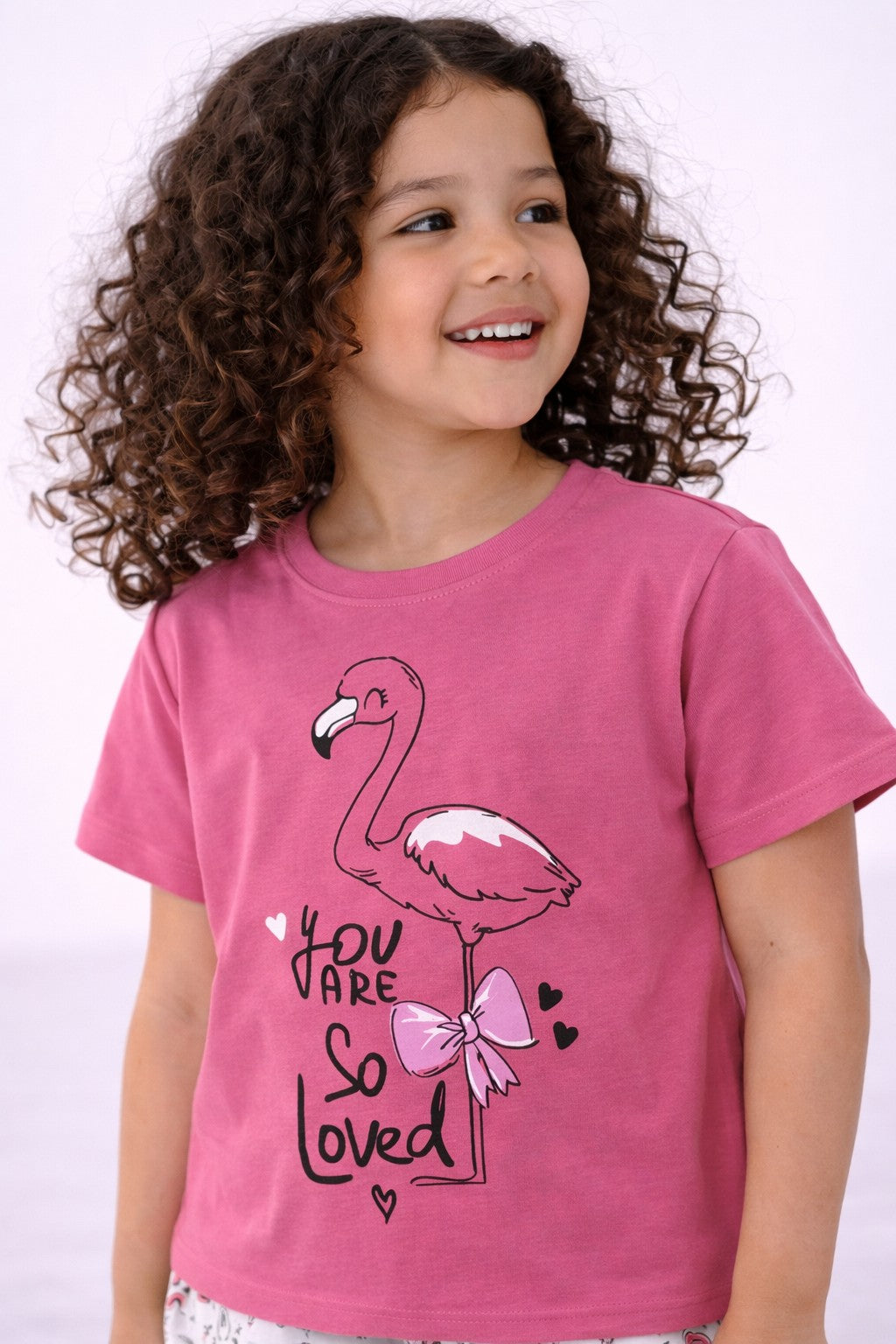 Girls’ Pajama Set “ Flamingo Œyou Are Loved” T-Shirt & Printed Shorts
