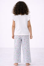 Girls’ Pajama Set “ Œsleep Well” Frill Sleeve Top & Floral Print Pants