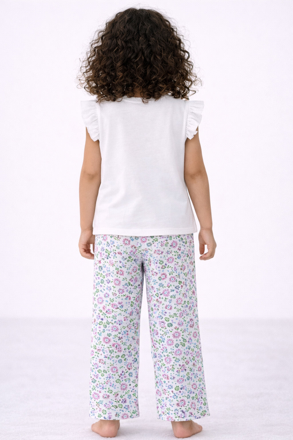 Girls’ Pajama Set “ Œsleep Well” Frill Sleeve Top & Floral Print Pants