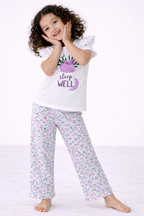 Girls’ Pajama Set “ Œsleep Well” Frill Sleeve Top & Floral Print Pants