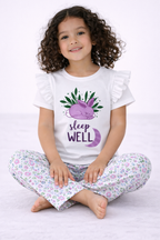 Girls’ Pajama Set “ Œsleep Well” Frill Sleeve Top & Floral Print Pants