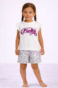 Girls’ Pajama Set “ Œfeeling Pretty” Frill Sleeve Top & Floral Shorts