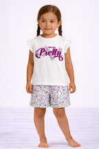 Girls’ Pajama Set “ Œfeeling Pretty” Frill Sleeve Top & Floral Shorts
