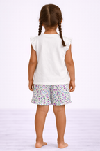 Girls’ Pajama Set “ Œfeeling Pretty” Frill Sleeve Top & Floral Shorts