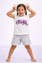 Girls’ Pajama Set “ Œfeeling Pretty” Frill Sleeve Top & Floral Shorts