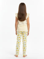 Girls’ Pajama Set “ Œhello Summer” Frill Sleeve Top & Lemon Print Pants