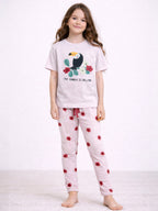 Girls’ Pajama Set “ Toucan Graphic T-Shirt & Heart Print Pants