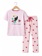 Girls’ Pajama Set “ Toucan Graphic T-Shirt & Heart Print Pants