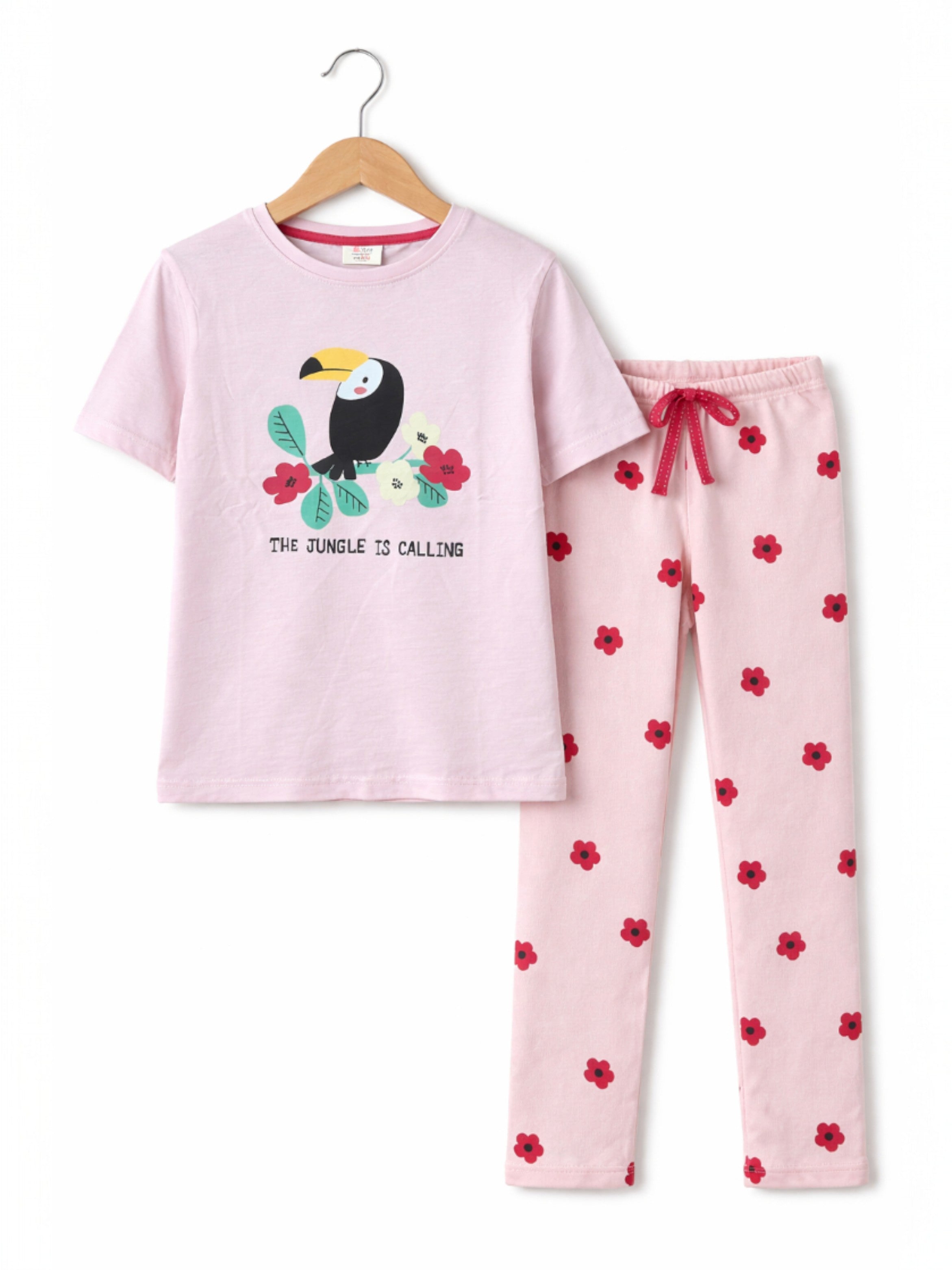 Girls’ Pajama Set “ Toucan Graphic T-Shirt & Heart Print Pants