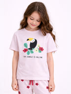 Girls’ Pajama Set “ Toucan Graphic T-Shirt & Heart Print Pants