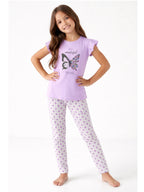 Girls’ Pajama Set “ Butterfly Graphic Frill Sleeve Top & Star Print Pants