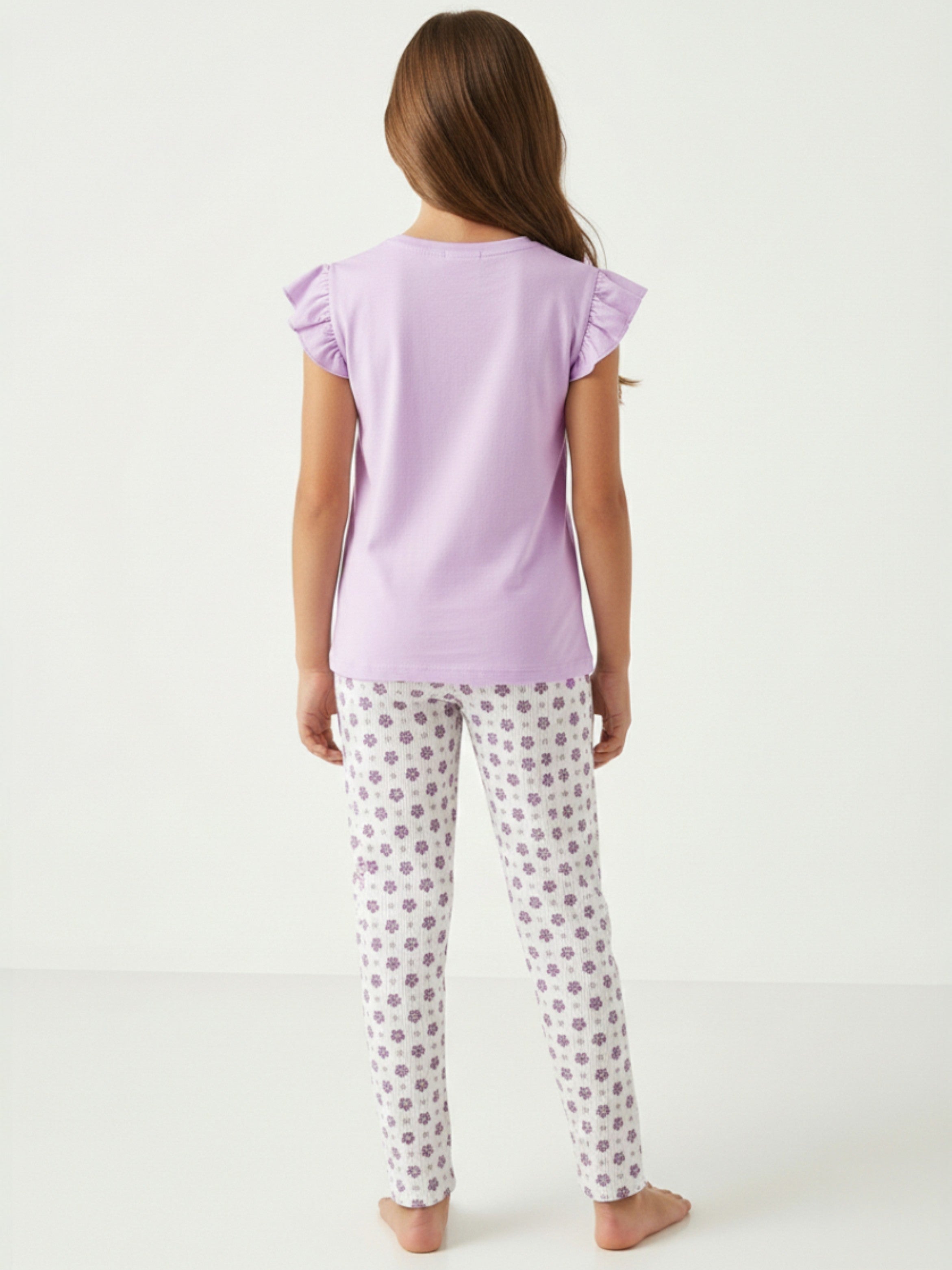 Girls’ Pajama Set “ Butterfly Graphic Frill Sleeve Top & Star Print Pants
