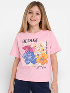 Girls Floral Print T-Shirt & Pants Set “ Pink & Navy