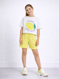 Girls 2 Pc Set Lemon Print Sequin Top & Shorts Set “ White & Yellow