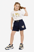 Girls 2Pc Set Sequin Œlove Forever” T-Shirt & Shorts Set “ White & Navy
