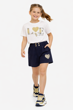 Girls 2Pc Set Sequin Œlove Forever” T-Shirt & Shorts Set “ White & Navy