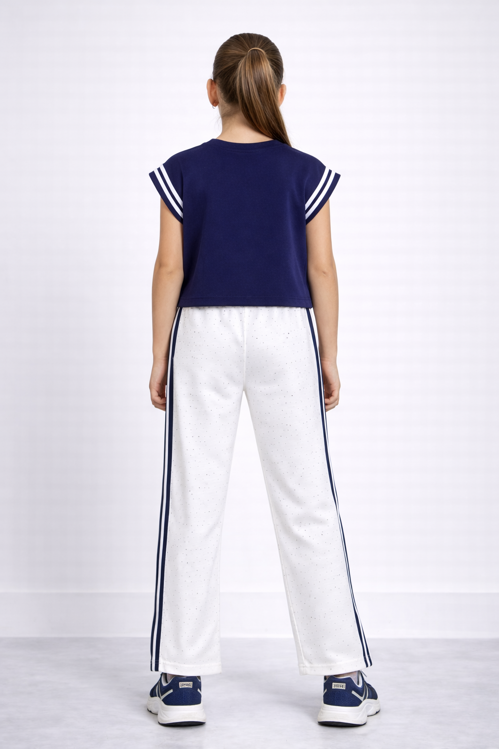 Girls 2 Pc Set Celebrate Time Top & Pants Set “ Navy & White
